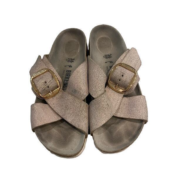 Birkenstock Siena Big Buckle Sandals Washed Metallic Rose Gold - Picture 2 of 8